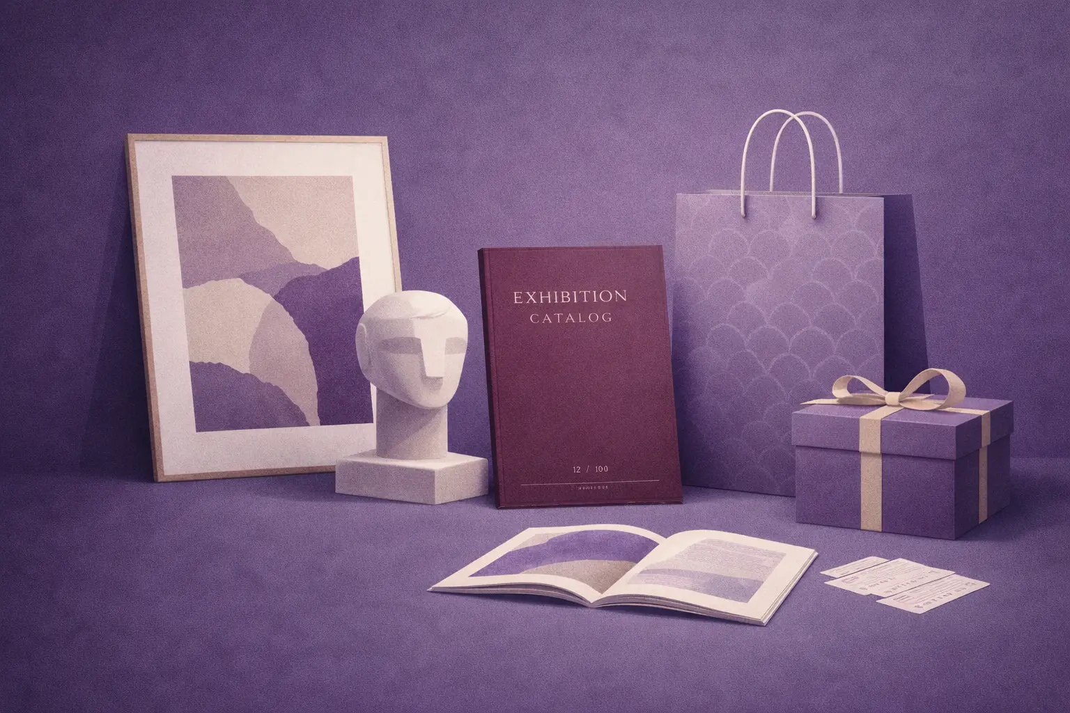 Poster and publication display for a print fair preview.